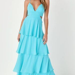 Lulu's Tier and Now Blue Tie-Back Tiered Maxi Dress